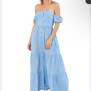 Hale Bob Light Blue Strapless Maxi Dress